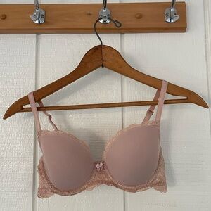 Victoria’s Secret lined demi lace-trimmed bra in nude